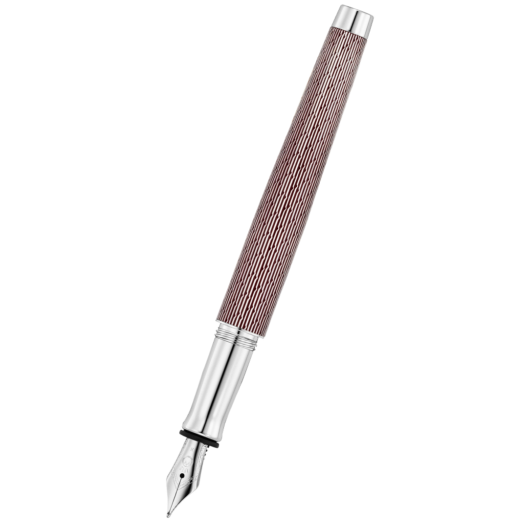 Waldmann Tango Imagination Fountain Pen - Burgundy Red Medium Steel Nib — uncapped with cap posted