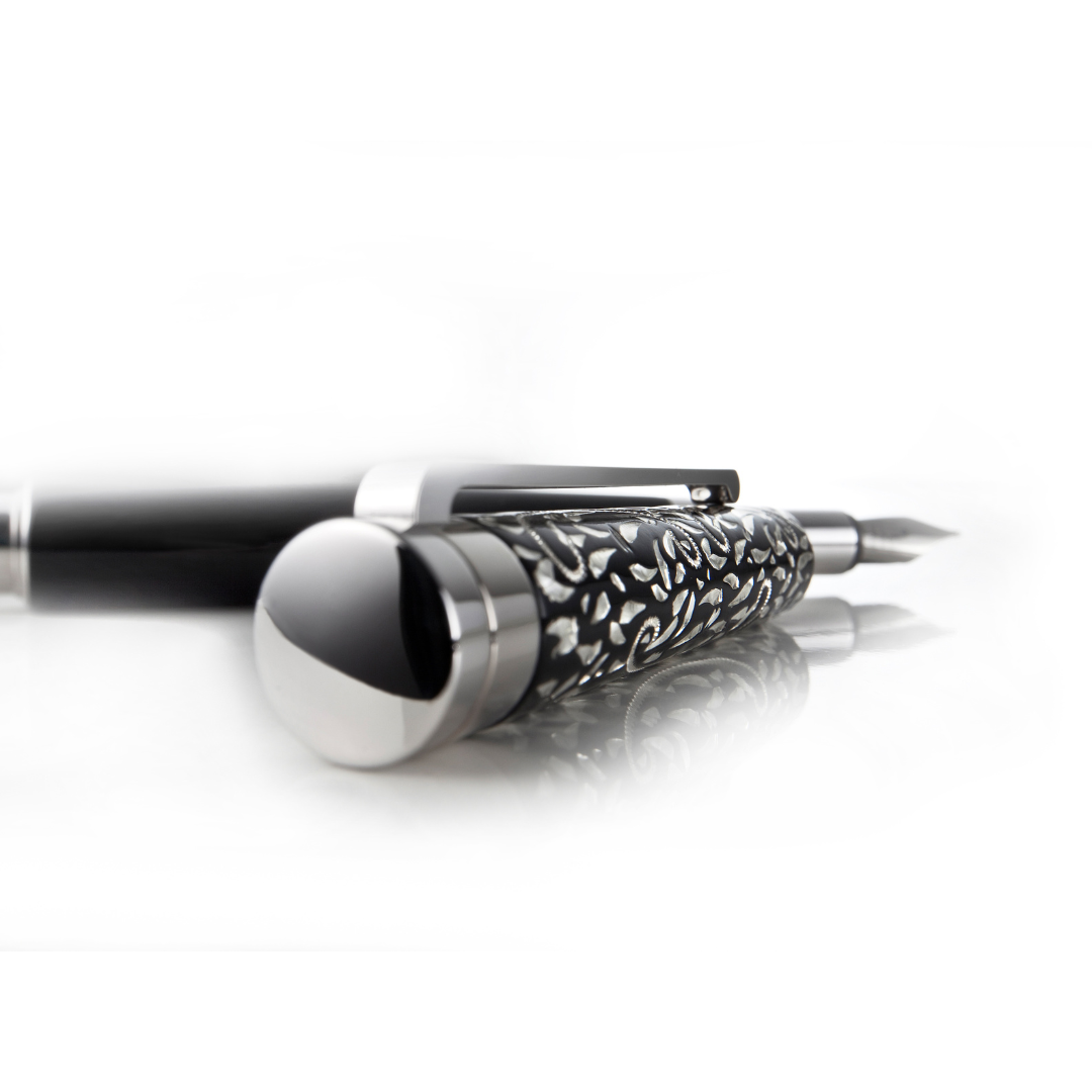 Waldmann Xetra Vienna Fountain Pen - Black Medium Steel Nib — uncapped with cap posted