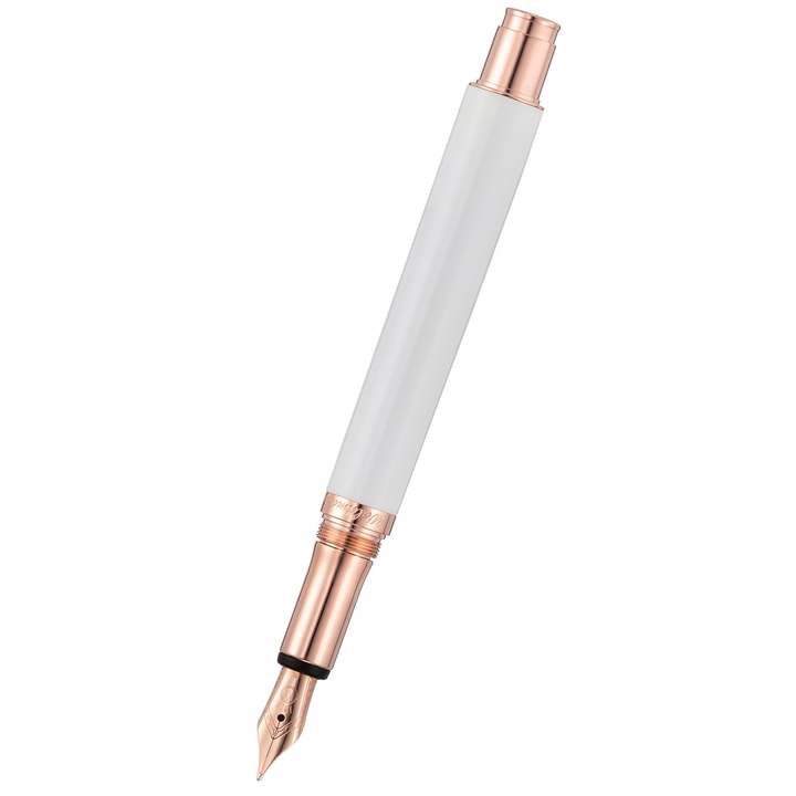 Waldmann Xetra Vienna Lady Fountain Pen - White Medium Steel Nib — uncapped with cap posted