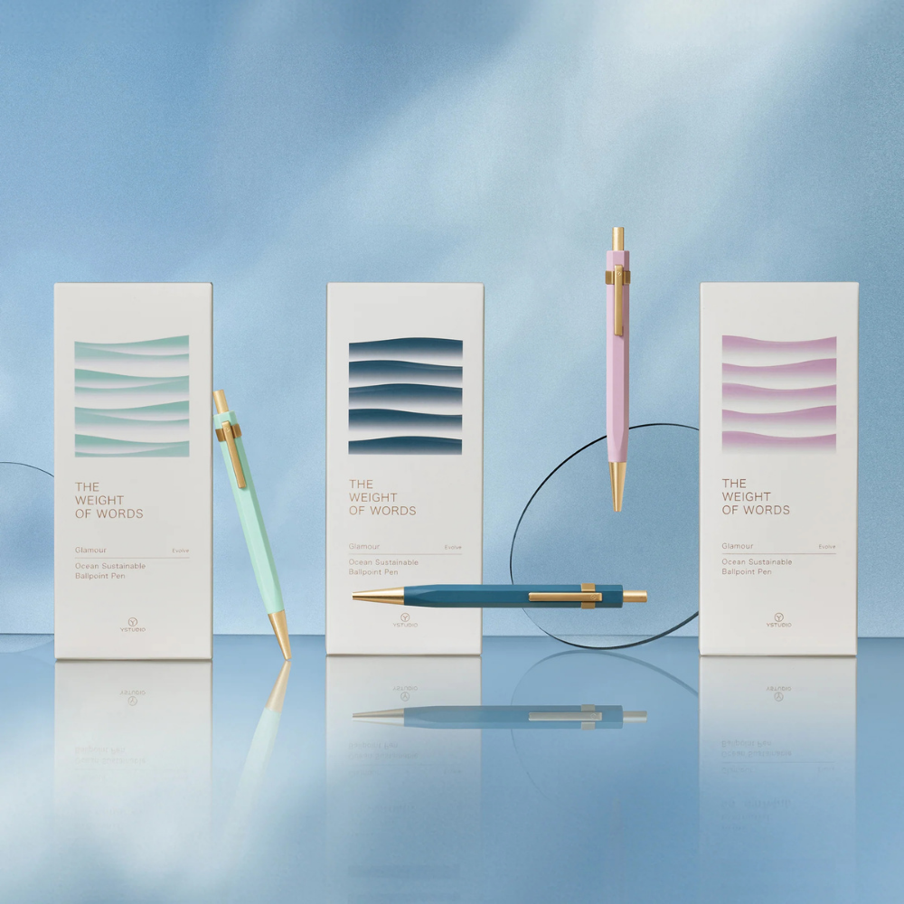 Ystudio Glamour Evolve - Ocean Sustainable Ballpoint Pen - Teal Green (With Clip)