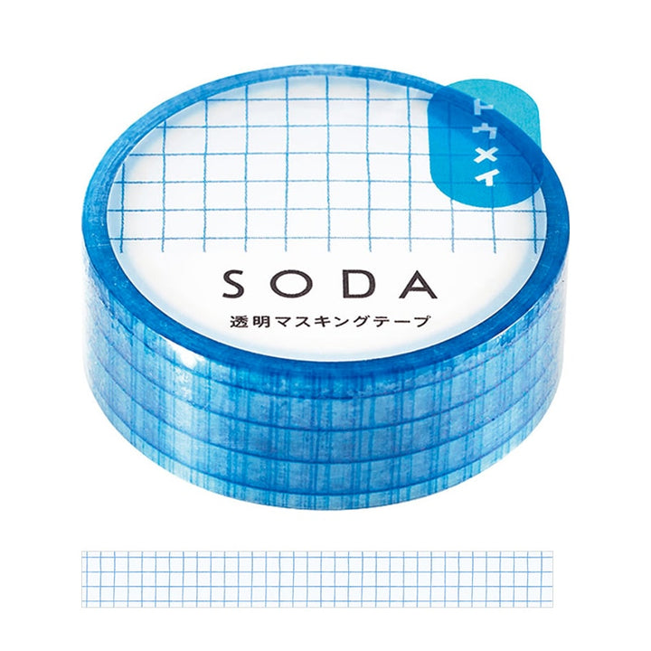 Hitotoki Soda Transparent Masking Tape Grid — roll front