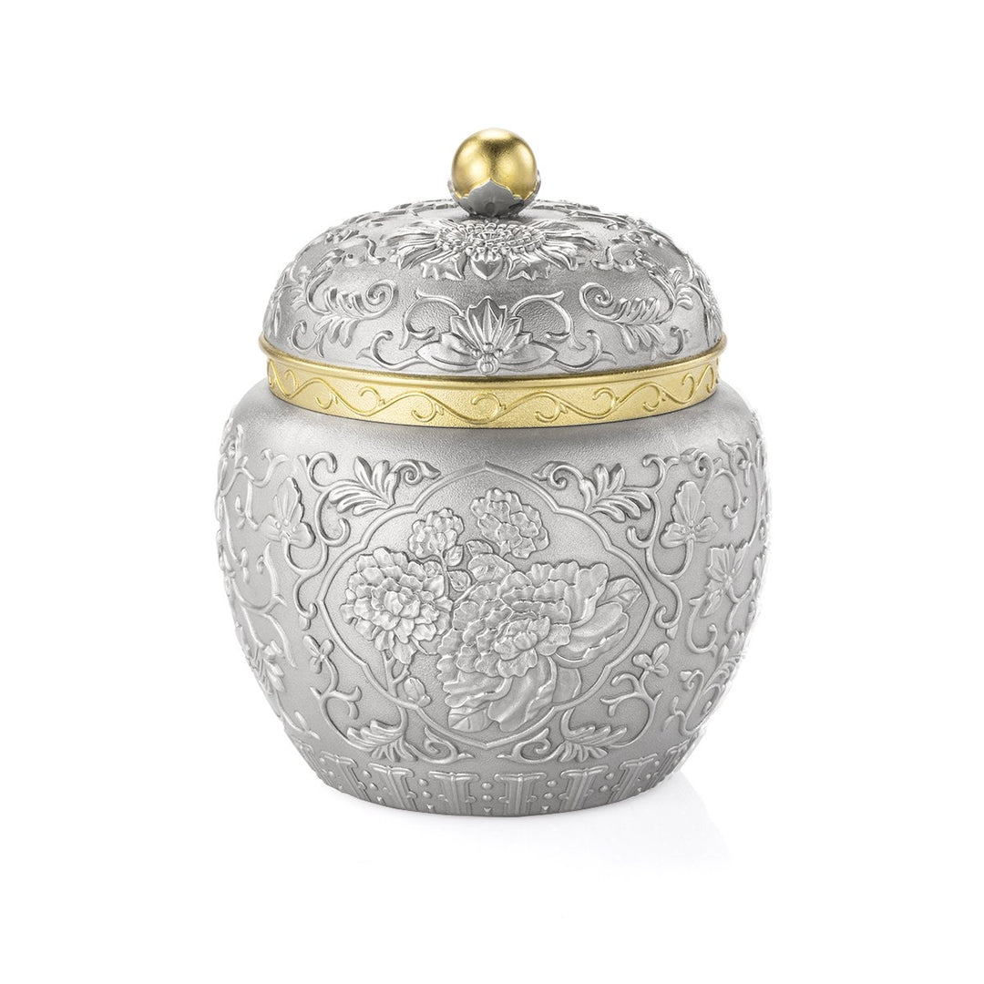 Royal Selangor Peony Tea Caddy — front view