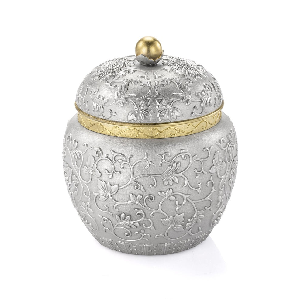 Royal Selangor Peony Tea Caddy — side view