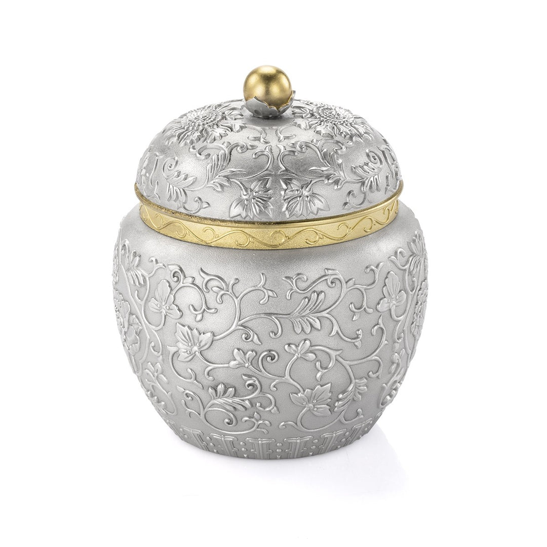 Royal Selangor Peony Tea Caddy — side view
