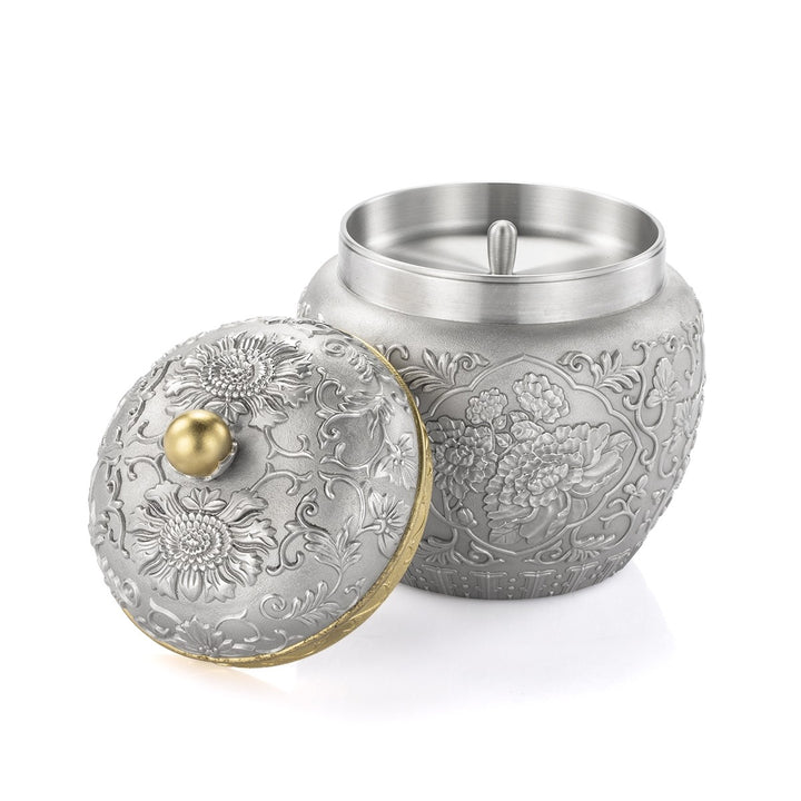 Royal Selangor Peony Tea Caddy — detail view