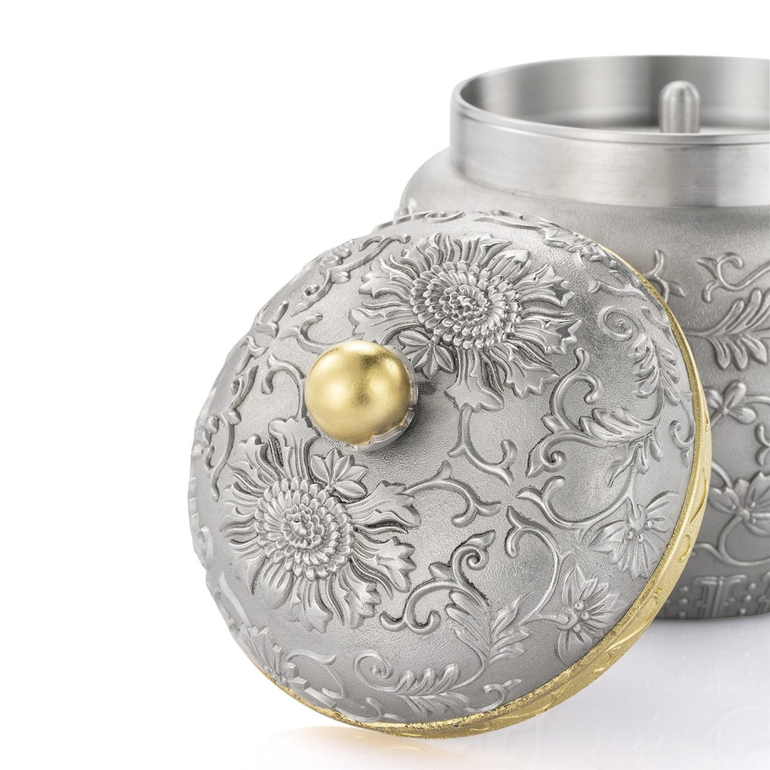 Royal Selangor Peony Tea Caddy — close-up