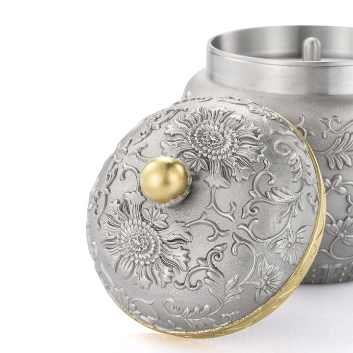 Royal Selangor Peony Tea Caddy — close-up