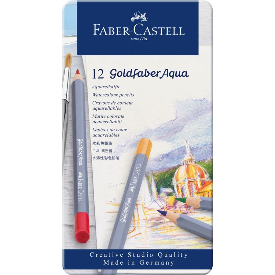 Faber-Castell Goldfaber Aqua Watercolour Pencil Tin of 12 — capped