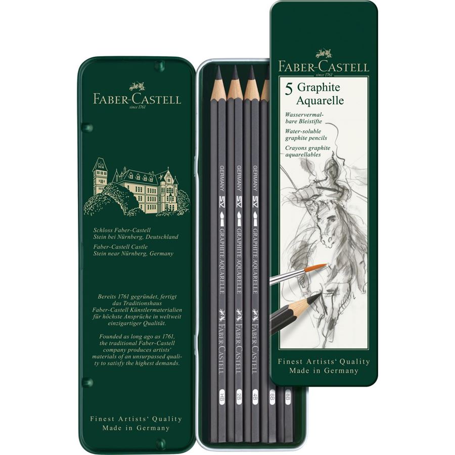 Faber-Castell Graphite Aquarelle Pencil Set of 5 — lead extended