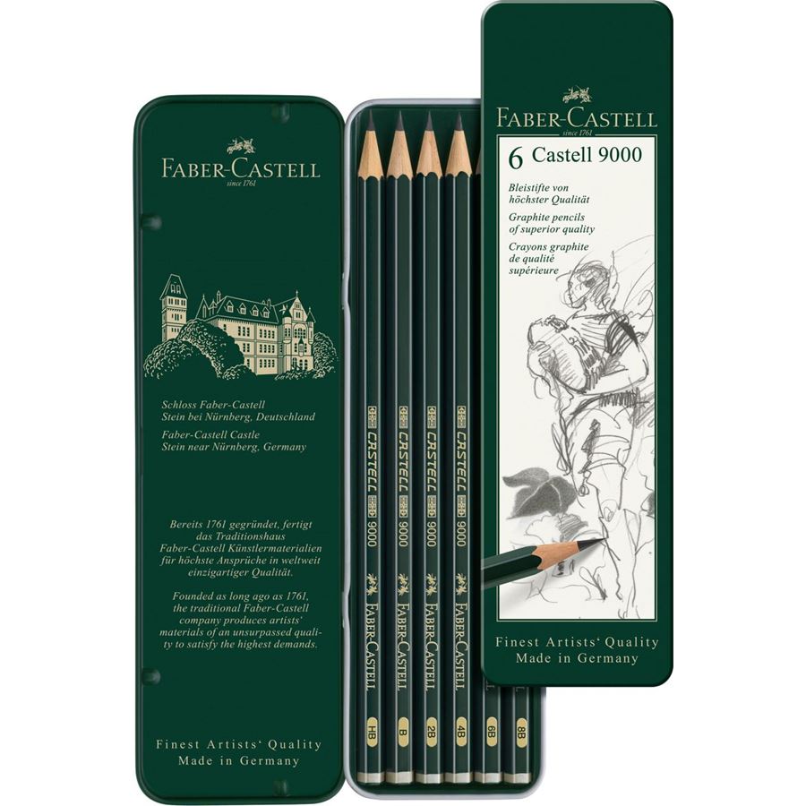 Faber-Castell Castell 9000 Graphite Pencil Set of 6 — lead extended
