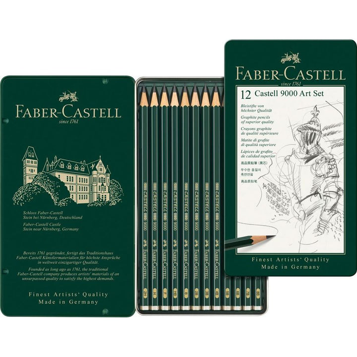Faber-Castell Castell 9000 Graphite Pencil Art Set of 12 — lead extended
