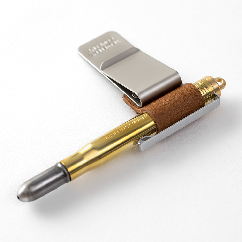 TRAVELER'S notebook Refill 016 (Regular & Passport Size) - Pen Holder (Medium) Camel — side view