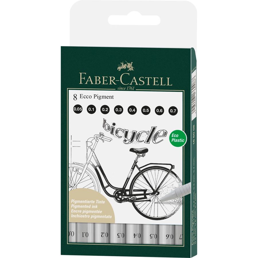 (DC) Faber-Castell Fineliner Ecco Pigment Black Set of 8 — bottle front