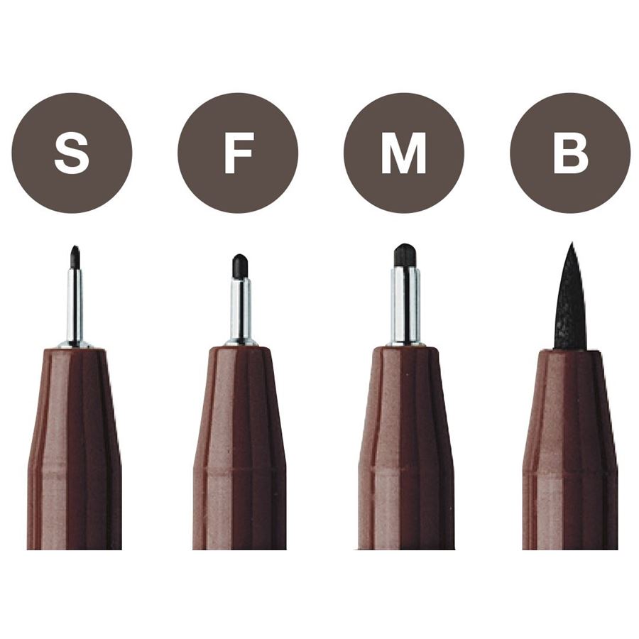 Faber-Castell PITT Artist Pen Set of 4 (S,F,M,B) Sepia — side view