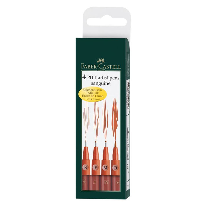 Faber-Castell PITT Artist Pen Set of (S,F,M,B) Sanguine — front view