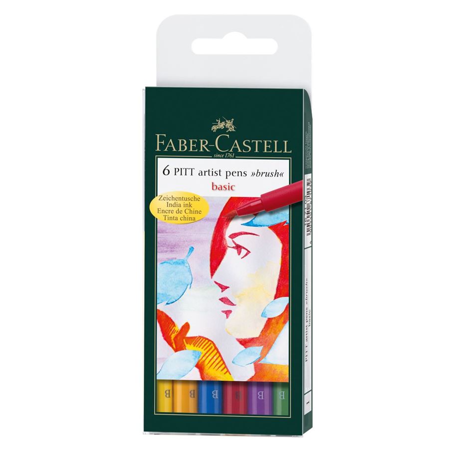 Faber-Castell PITT Artist Brush Pen Set of 6 (Basic Colour) — front view