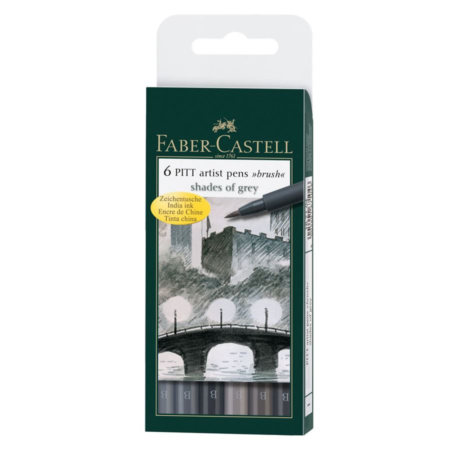 Faber-Castell PITT Artist Brush Pen Set of 6 (Shade of Grey) — front view
