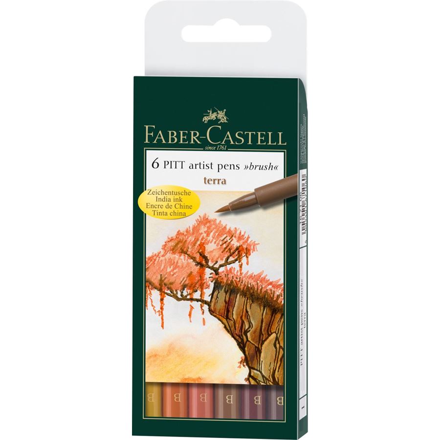 Faber-Castell PITT Artist Brush Pen Set of 6 (Terra Colour) — front view