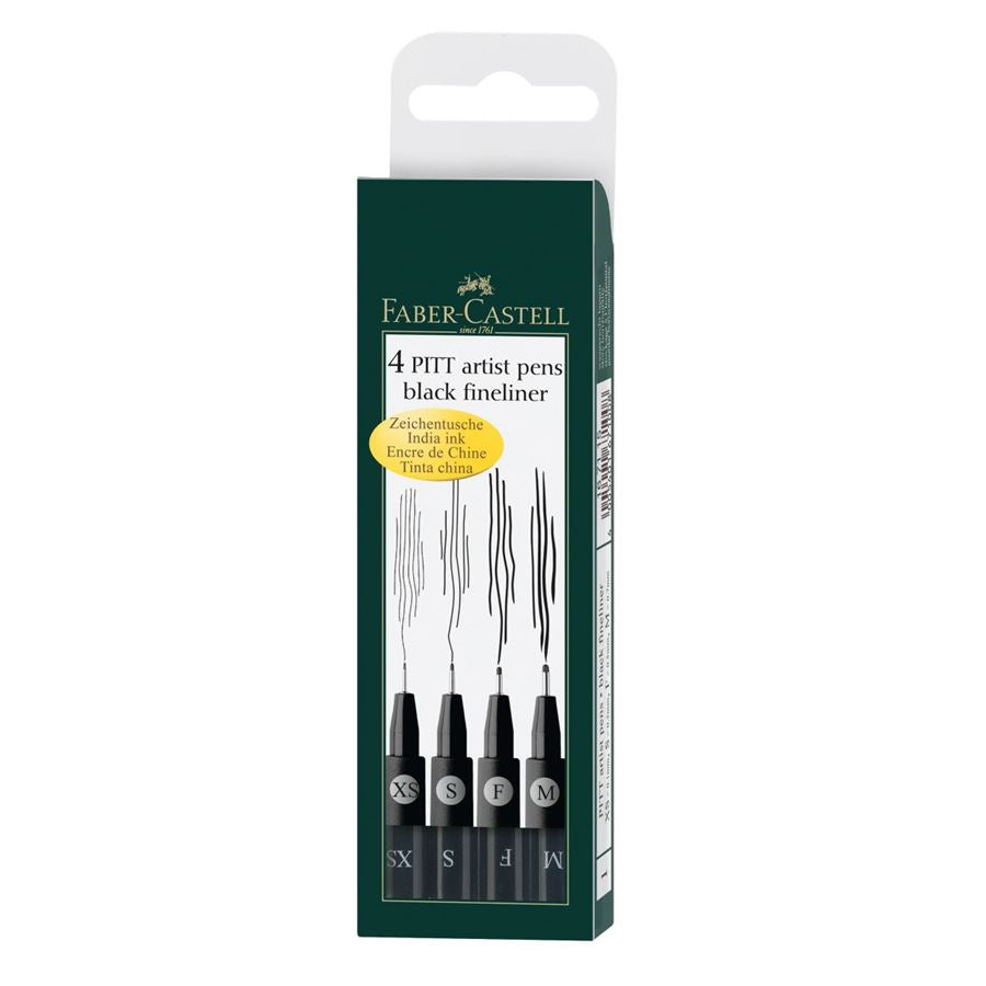 Faber-Castell PITT Artist Pen Set of 4 (XS,S,F,M) Black — front view