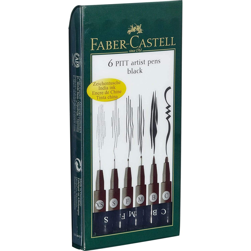 Faber-Castell PITT Artist Pen Set of 6 (XS,S,F,M,B,C) Black — side view