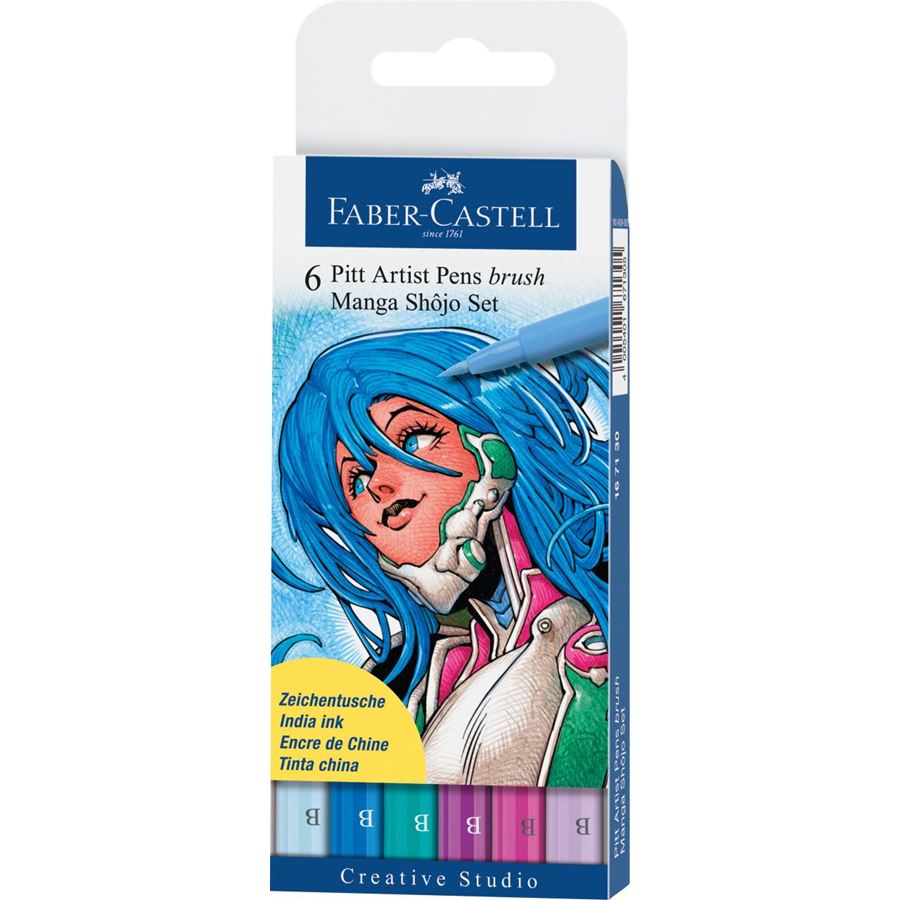 Faber-Castell Pitt Artist Pen Brush Manga Shojo Set of 6 — front view