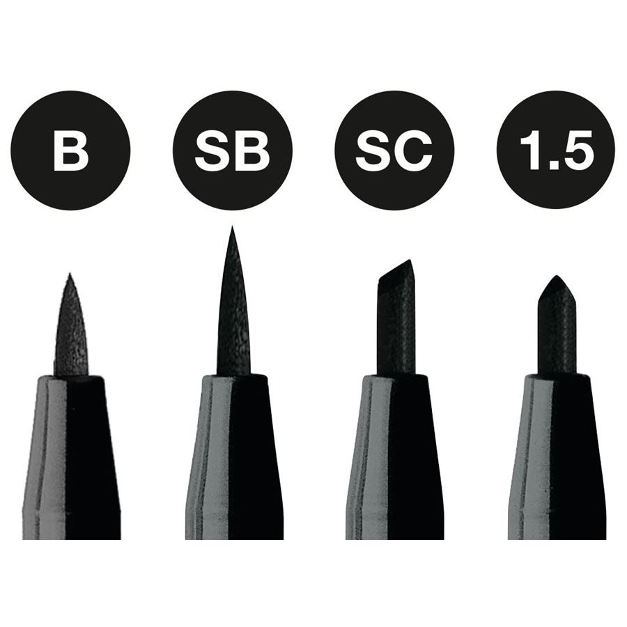 Faber-Castell PITT Artist Pen Set of 4 (B,SB,SC,1.5mm) Black — side view