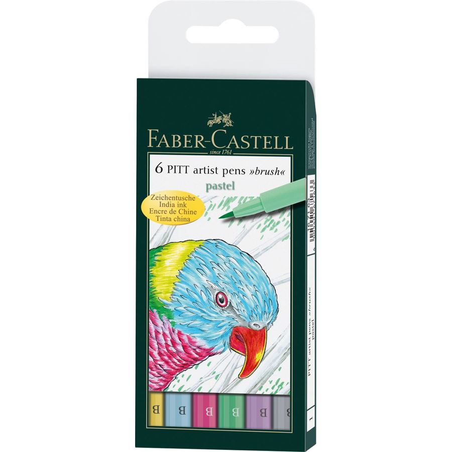 Faber-Castell PITT Artist Pen Brush Pen Set of 6 (Pastel) — front view