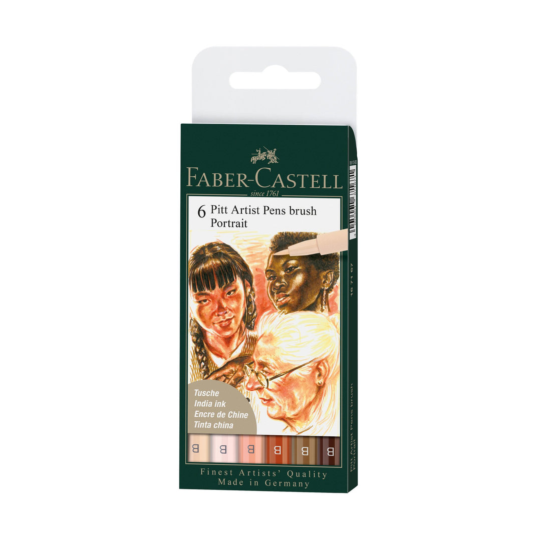 Faber-Castell PITT Artist Pen Brush Pen Set of 6 (Portrait) — front view
