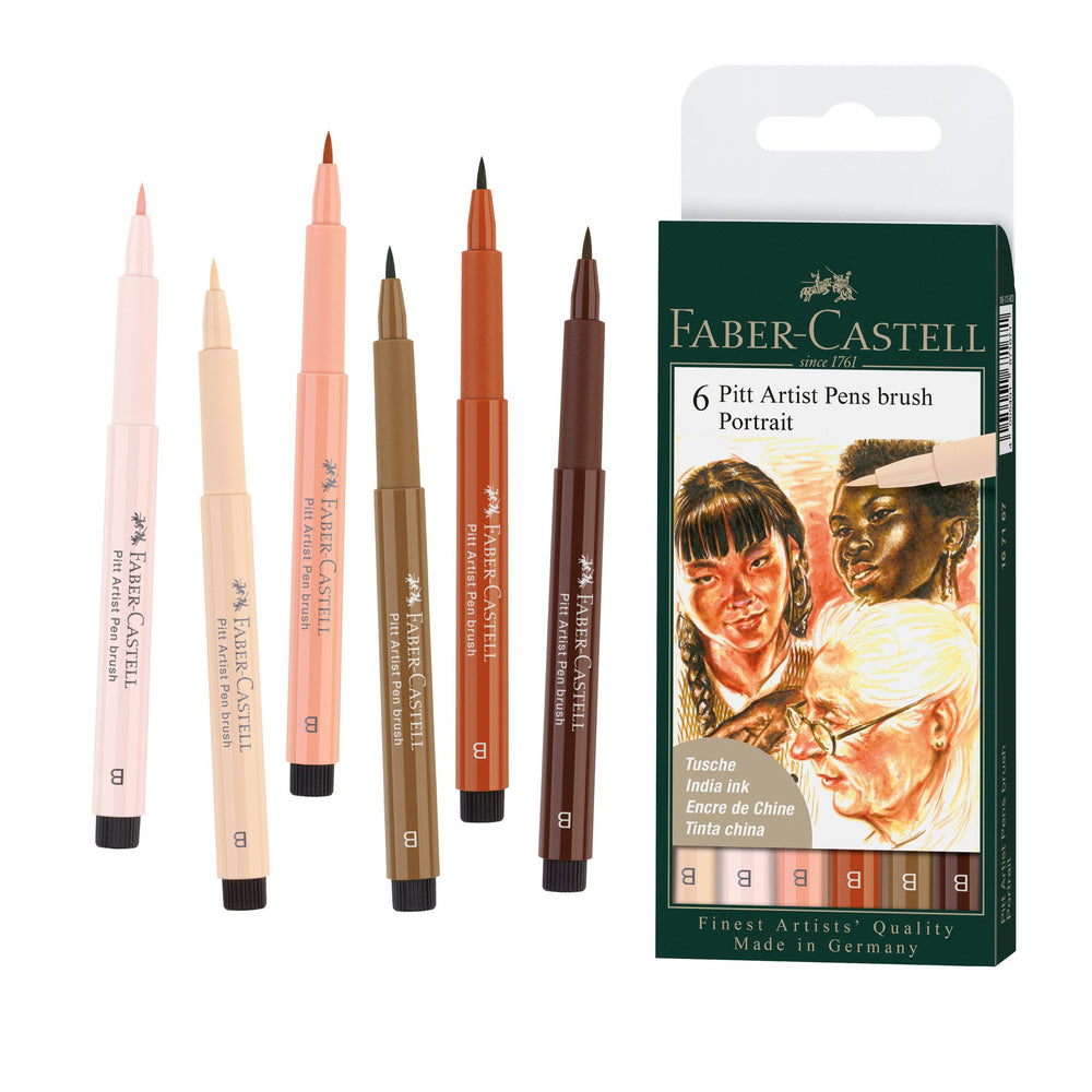 Faber-Castell PITT Artist Pen Brush Pen Set of 6 (Portrait) — side view