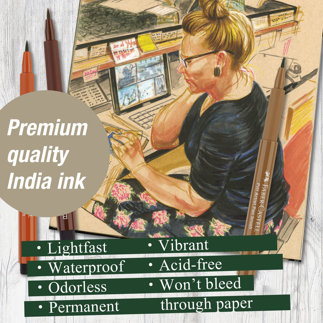 Faber-Castell PITT Artist Pen Brush Pen Set of 6 (Portrait) — with packaging