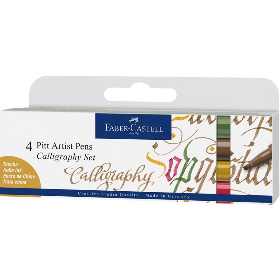 Faber-Castell Pitt Artist Pen Comic Calligraphy Set of 4 Colours — front view