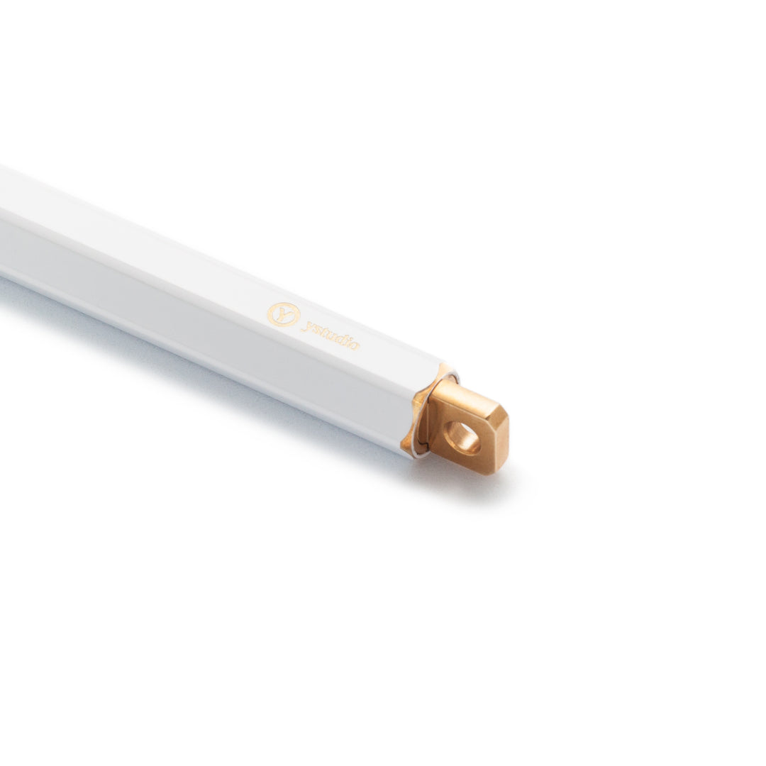 Ystudio Brassing Portable Ballpoint Pen White — uncapped with cap posted