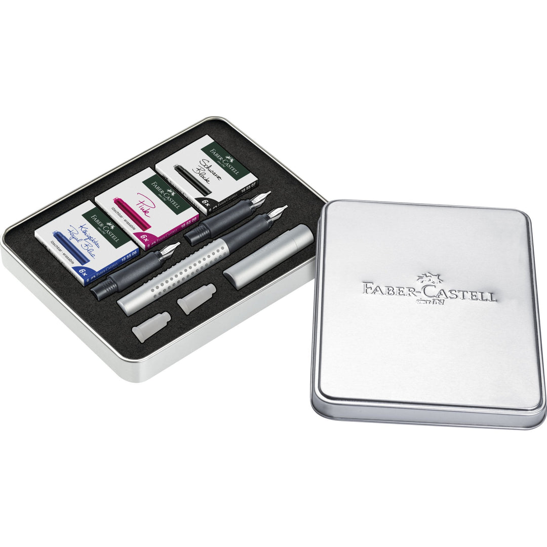 Faber-Castell Grip 2011 Fountain Pen Calligraphy Set Silver — front view