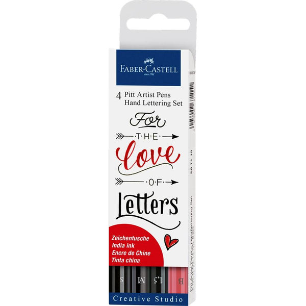 Faber-Castell Pitt Artist Pen Hand Lettering Set of 4 Black — front view