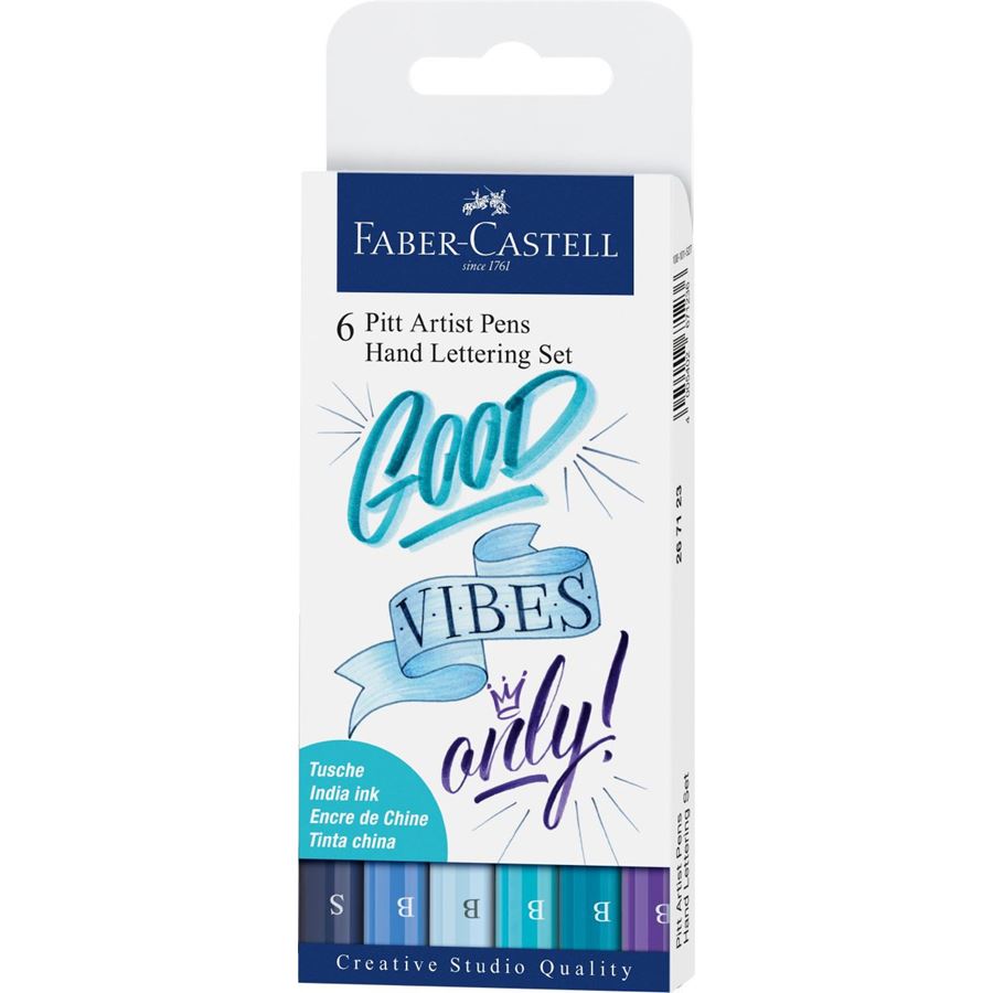 Faber-Castell Pitt Artist Pen Hand Lettering Set of 6 Blue — front view