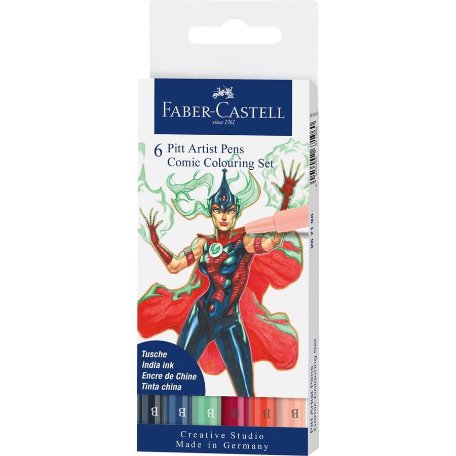 Faber-Castell Pitt Artist Pen Comic Colouring Set of 6 — front view