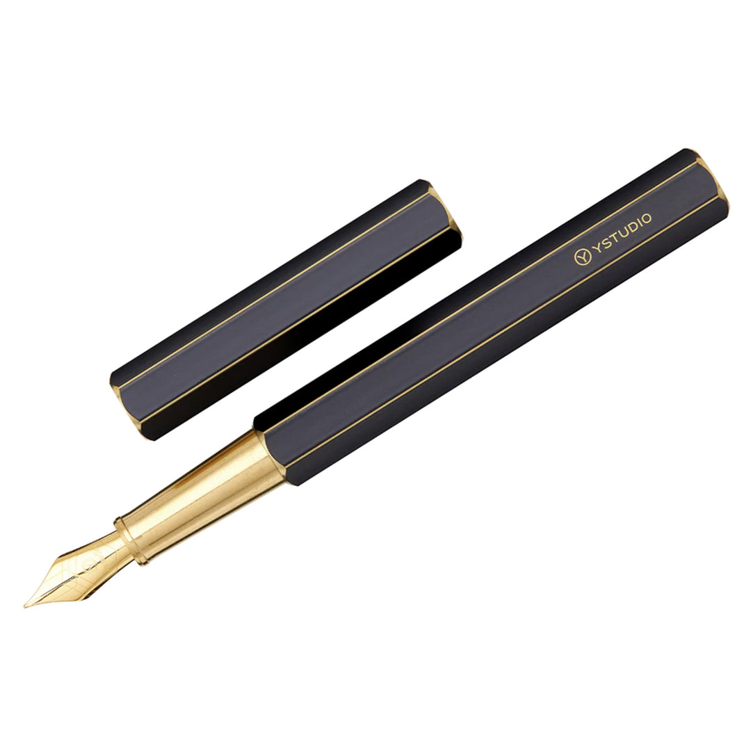 Ystudio Classic Revolve Fountain Pen Black — flat lay