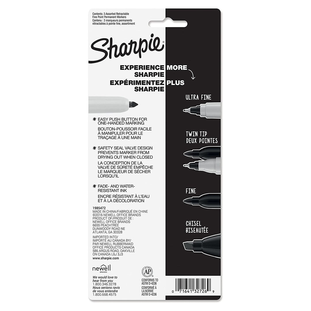 Sharpie Retractable Permanent Marker Set of 3 (Assorted) — with packaging