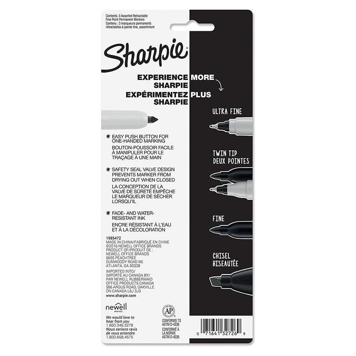 Sharpie Retractable Permanent Marker Set of 3 (Assorted) — with packaging