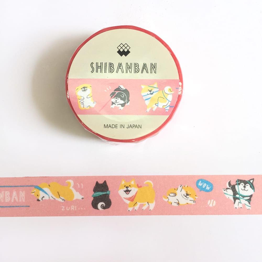 Mind Wave Shibanban Washi Tape Pink Shiba Dog — roll front
