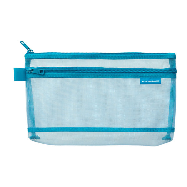 Midori Mesh Pen Pouch Blue A — front view