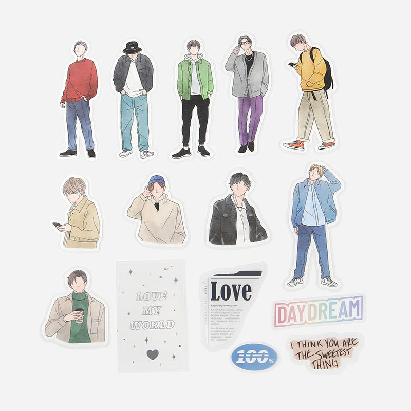 BGM Person Line Drawing Boy Coordinating Sticker Seal — side view