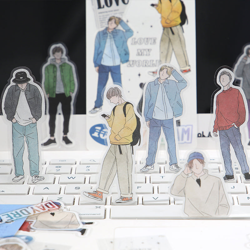 BGM Person Line Drawing Boy Coordinating Sticker Seal — detail view