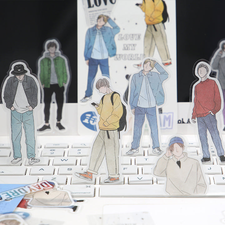 BGM Person Line Drawing Boy Coordinating Sticker Seal — detail view