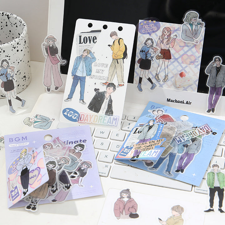 BGM Person Line Drawing Boy Coordinating Sticker Seal — with packaging
