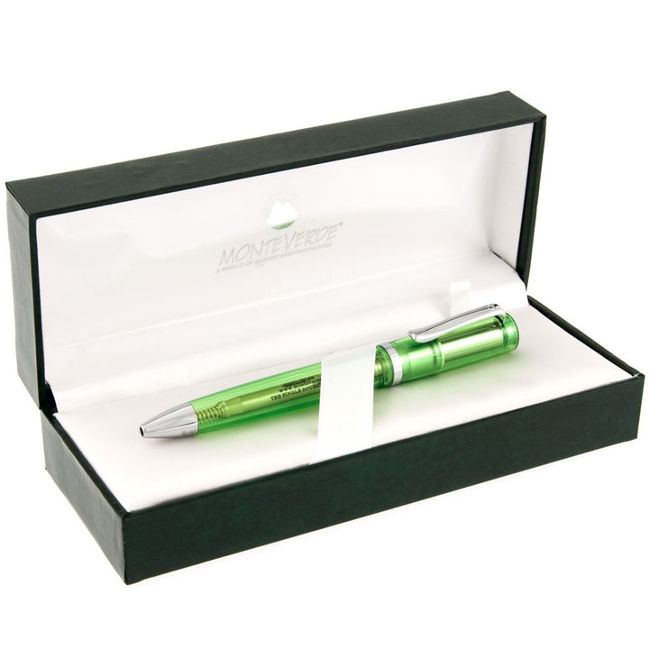 Monteverde Artista Crystal Ballpoint Pen Lime Green — writing at an angle