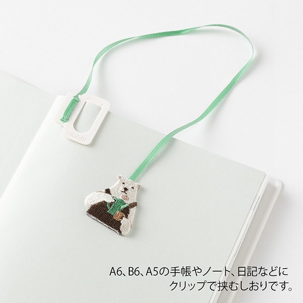 Midori Embroidery Bookmarker Polar Bear — in use