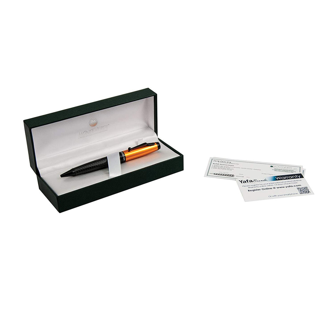 Monteverde Invincia Ballpoint Orange Anodized — writing at an angle
