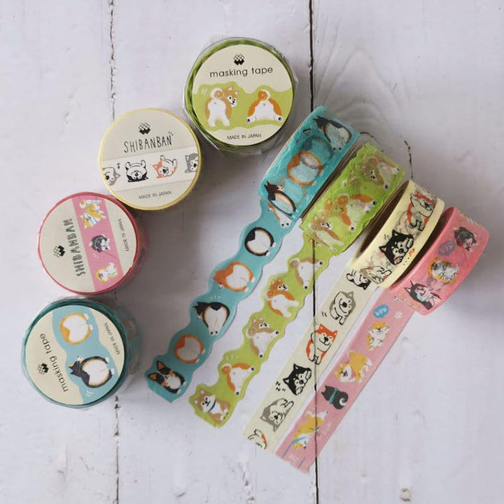 Mind Wave Shibanban Washi Tape Pink Shiba Dog — applied on surface