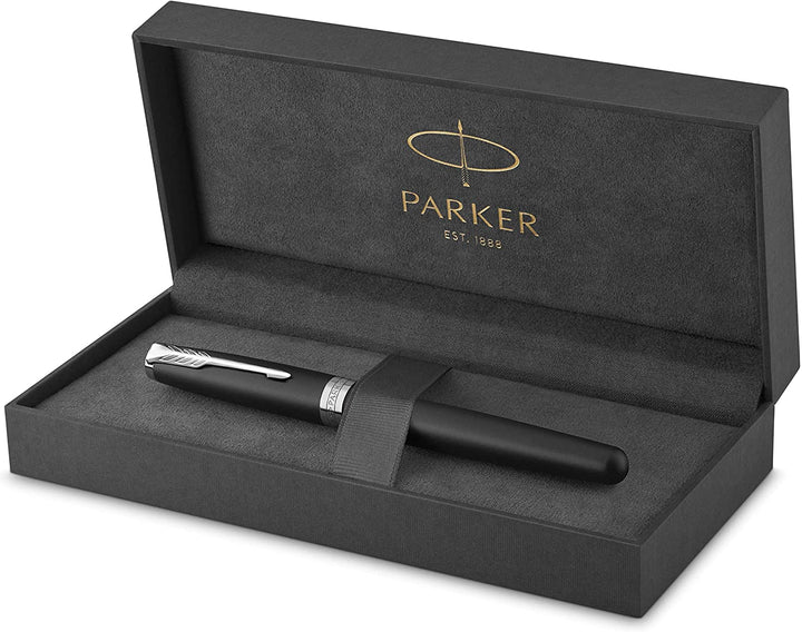 Parker Sonnet Matte Black CT Rollerball Pen — writing at an angle